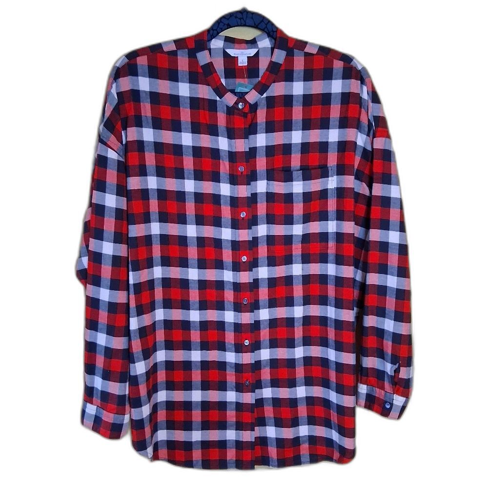 L.L. Bean Signature Red and Black Checkered Lightweight Flannel Oversized Shirt